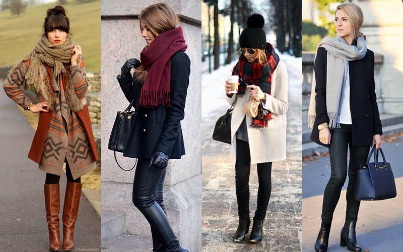 Look de inverno, bota e cachecol.