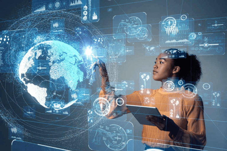 Pessoa trabalhando com ferramentas de IA gratuitas em um notebook, representando produtividade e automação no trabalho.