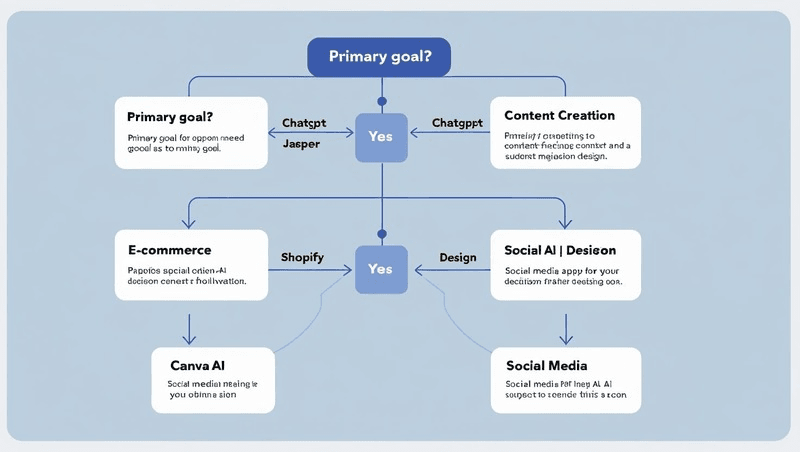 flowchart showing decision-making path to choose the best AI app based on needs)