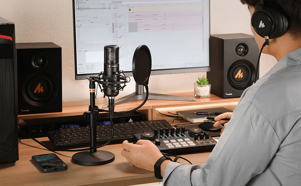 recording studio with professional microphone setup