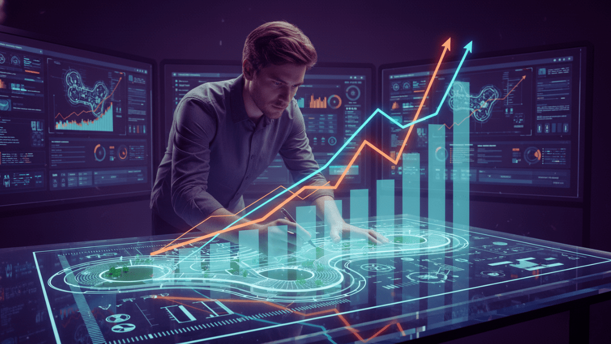 Arquiteto desenhando um modelo de negócio exponencial, aplicando as estratégias de Thiago Brunet para criar negócios com margem, escala e recorrência.