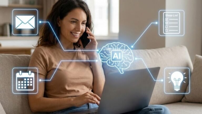 Pessoa aplicando um guia sobre como usar IA no dia a dia para organizar sua rotina, aumentar a produtividade e ter mais criatividade.