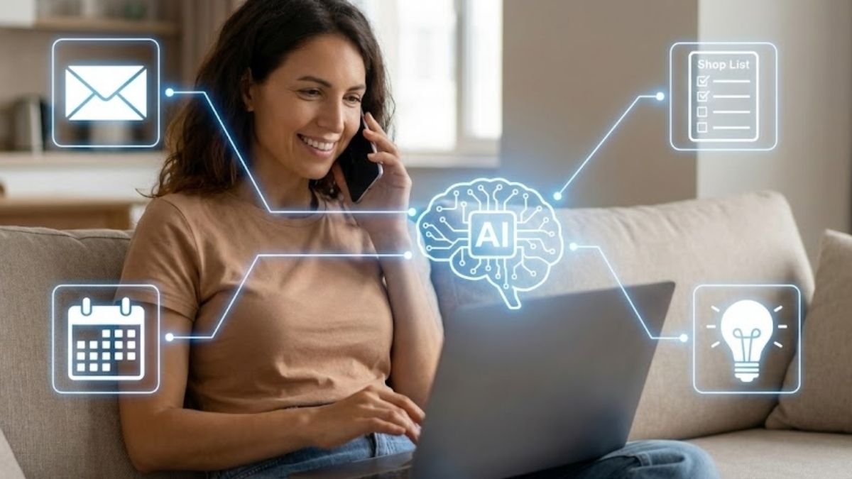 Pessoa aplicando um guia sobre como usar IA no dia a dia para organizar sua rotina, aumentar a produtividade e ter mais criatividade.