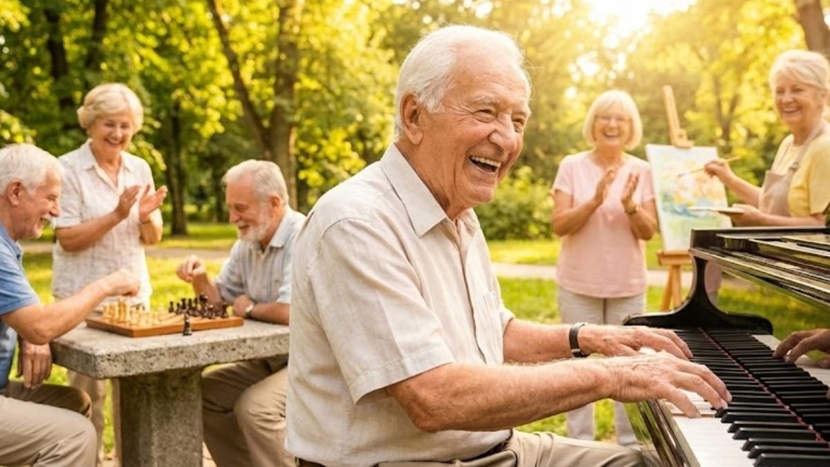 Pessoa idosa praticando os hábitos de Super Agers, mantendo um cérebro jovem e ativo através de desafios cognitivos e conexões sociais.