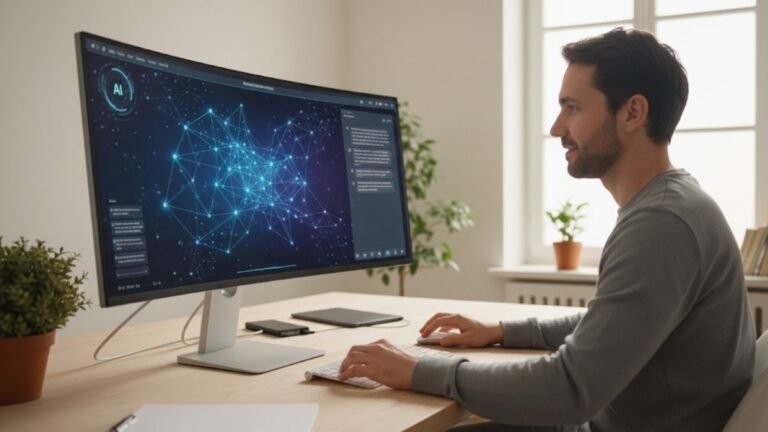 Profissional usando a IA no dia a dia para aumentar a produtividade, seguindo um guia simples sobre o que é IA e como usá-la.