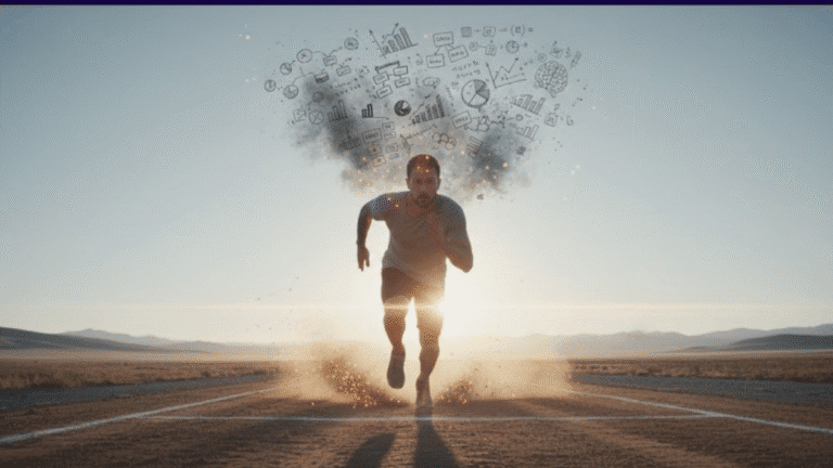 Pessoa dando o primeiro passo em uma corrida, mostrando como a ação vence intenção e a paralisia do planejamento.