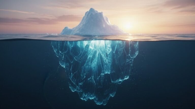 Ilustração de um iceberg mostrando que o que você constrói em silêncio define o barulho do seu sucesso posterior.