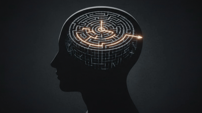 Ilustração de um cérebro como um labirinto sendo resolvido, mostrando como pensar melhor gera resultados através da clareza e do pensamento estratégico.