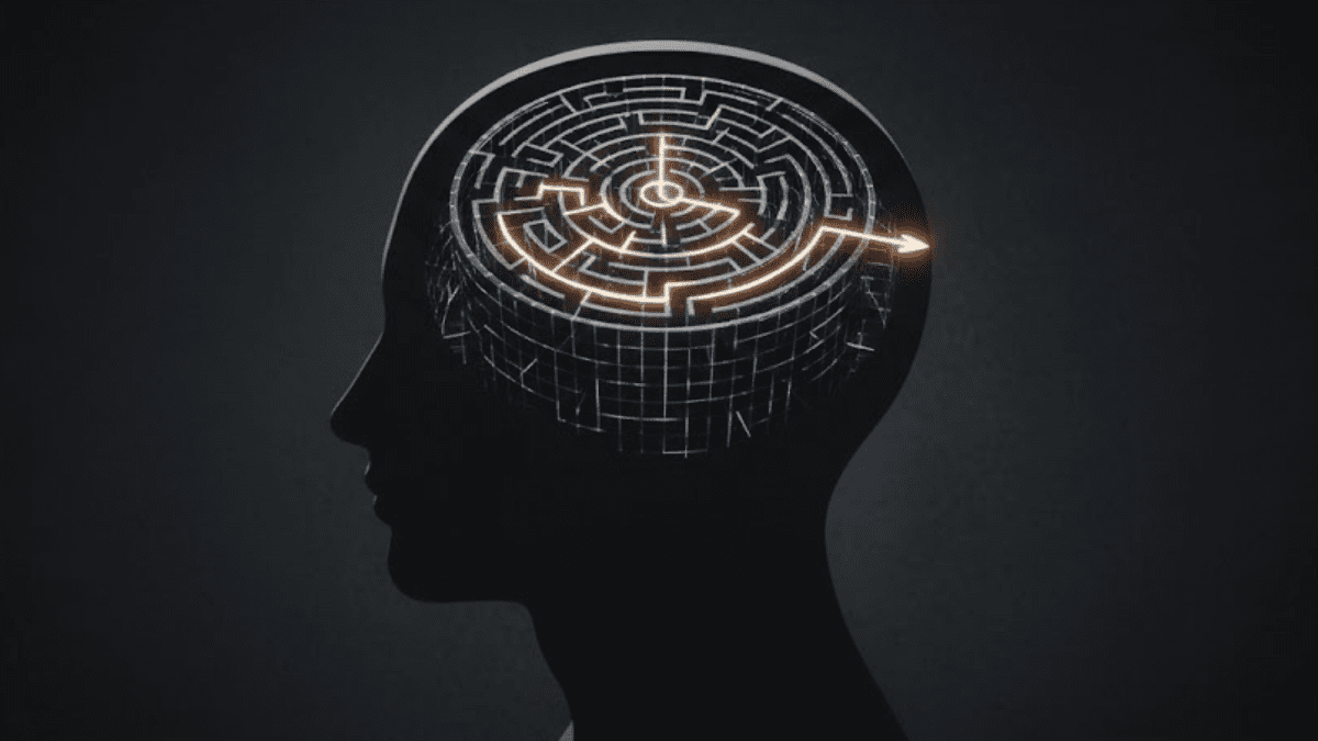 Ilustração de um cérebro como um labirinto sendo resolvido, mostrando como pensar melhor gera resultados através da clareza e do pensamento estratégico.