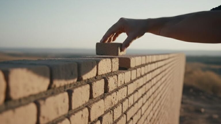 Pessoa construindo uma parede tijolo por tijolo, simbolizando como o progresso nasce do hábito e da consistência diária.