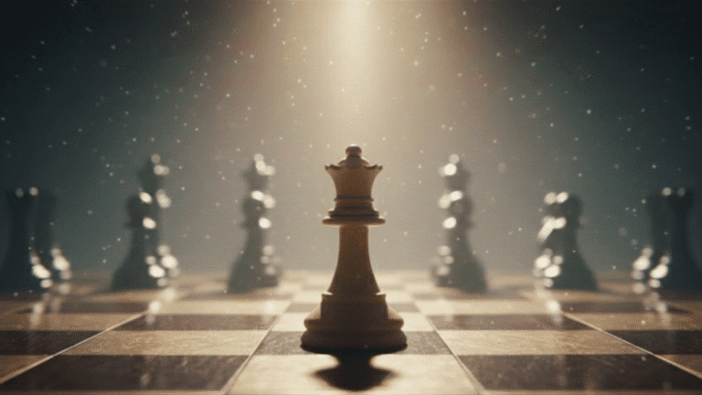 Peça de xadrez em posição estratégica, simbolizando como quem se prepara, se antecipa aos movimentos do mercado e da vida.